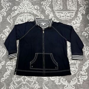Anne Klein Sport Women's 2XL Blue Striped Zip Jacket with Pockets